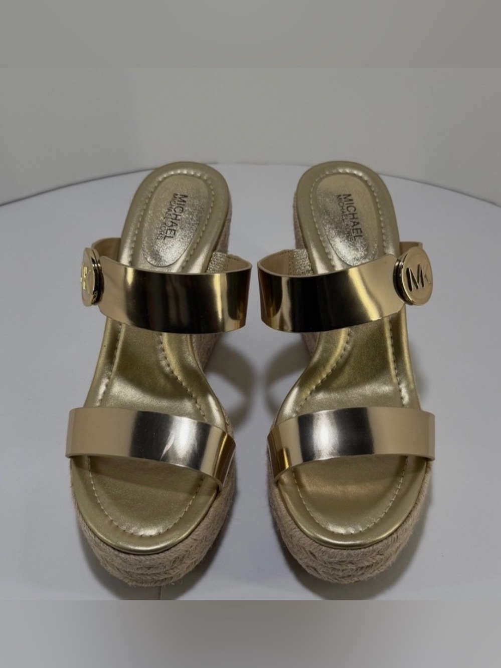 Michael Kors Metallic Gold Espadrille Wedge Sandals